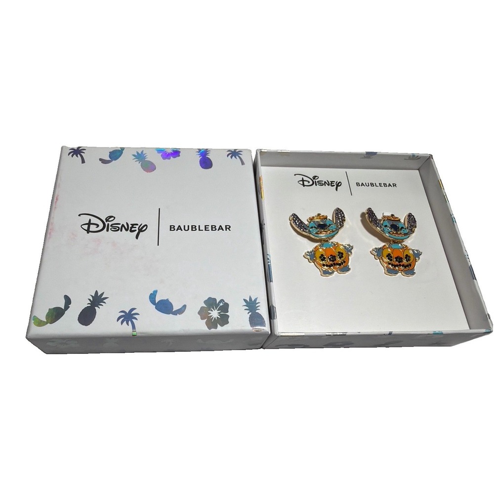 NIB Disney x BaubleBar Stitch Pumpkin Halloween Stud Earrings Stitch